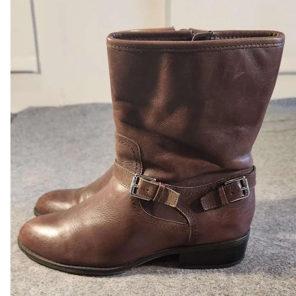 Ralph Lauren Boots Womens Size 8 Brown Leather Ankle Biker Buckle Zip Booties - Picture 2 of 8